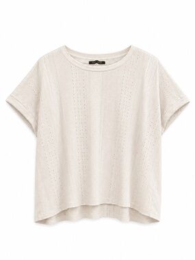 4/$20➡️  Suzy Shier White Drop Shoulder Laser Pointelle Boxy Crop Tee – Size XL